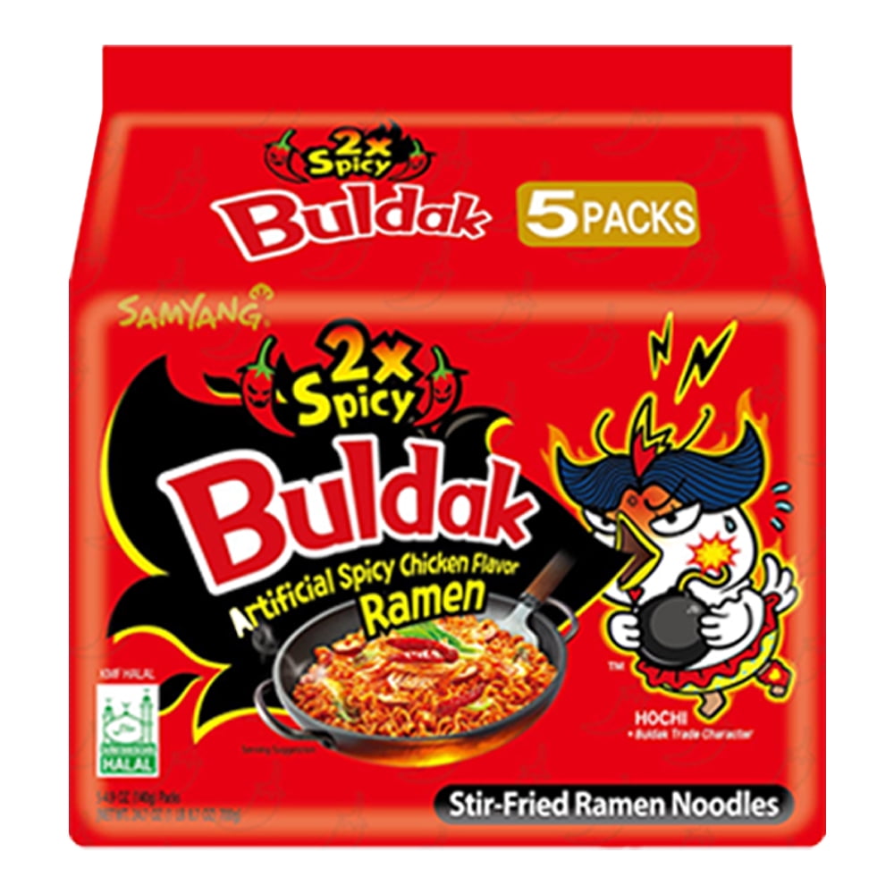 【5 Packs】Samyang Buldak 2x Spicy Chicken Flavor Ramen Stir-Fried Korean Hot Noodle Challenge