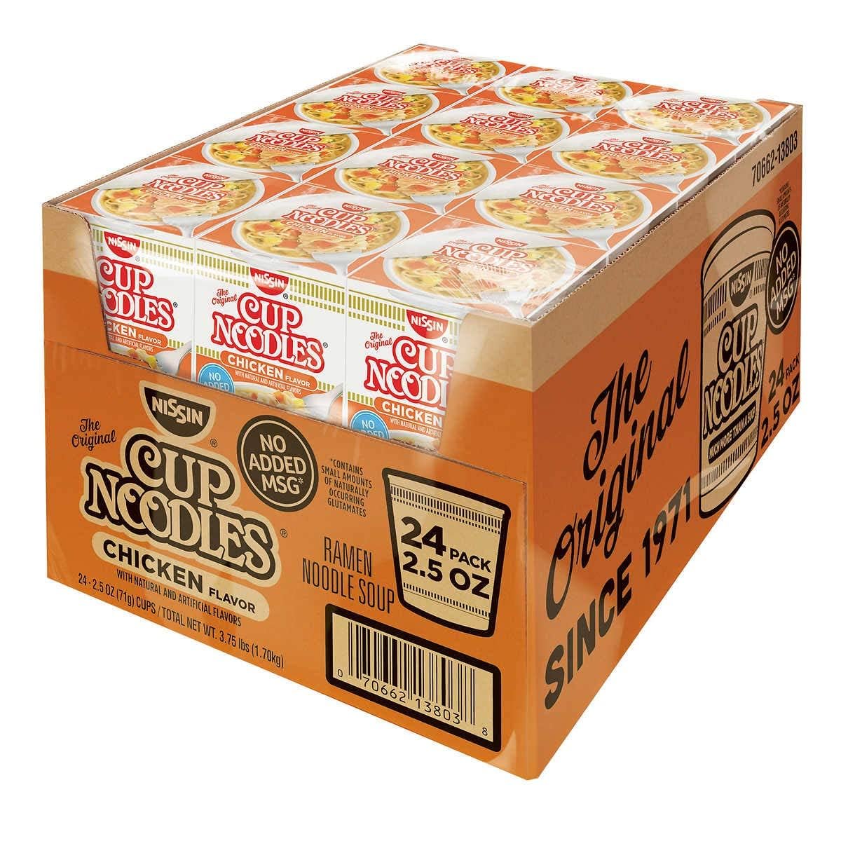 Nissin Cup Noodles Ramen Noodle Soup, Chicken Flavor 2.25 Ounce (Pack of 24)