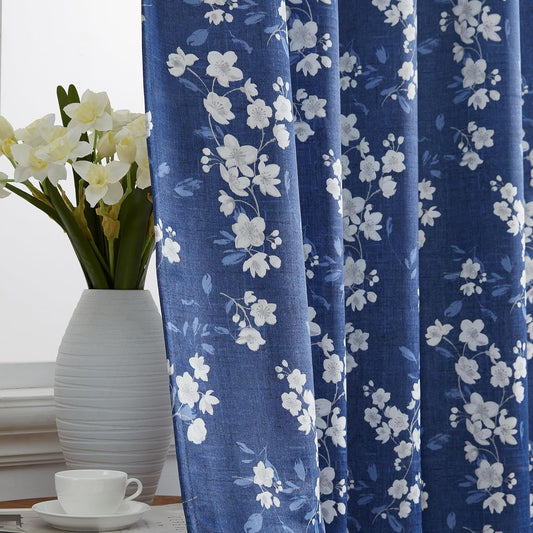 Jasmine Floral Patterned Window Rod Pocket Curtains for Bedroom - Light Blocking Darkening Window Panels, Set of 2 (Purple, 52 W x 84 L)