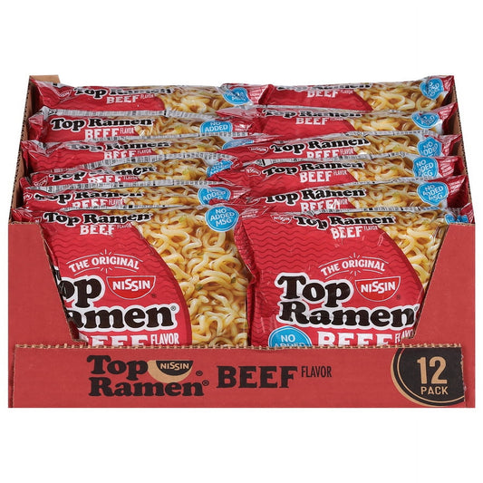 Nissin Top Ramen The Original Beef Flavor Ramen Noodle Soup, 3 oz, 12 count