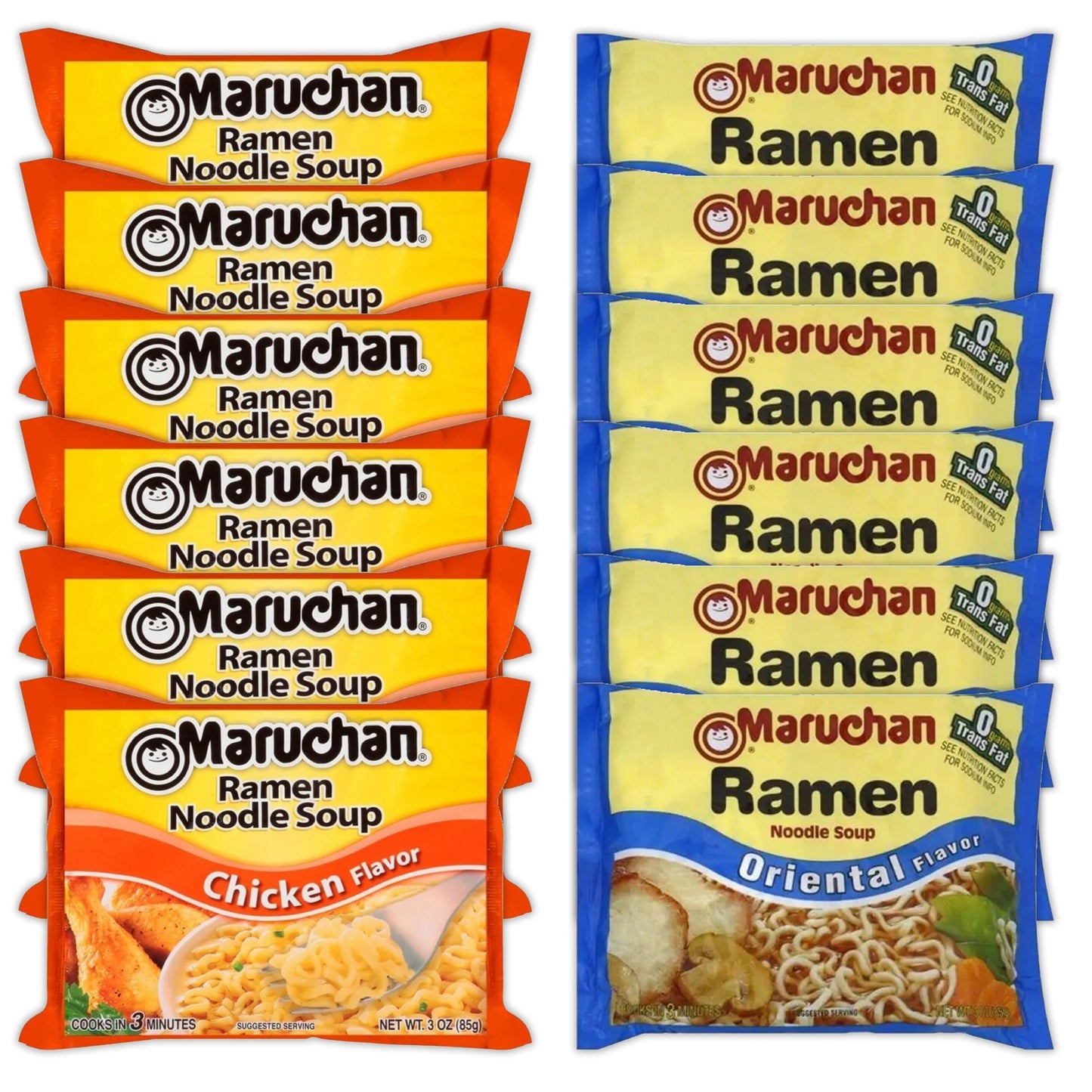 Maruchan Ramen Instant Noodle Soup Variety, 2 Flavors - 6 Packs Chicken & 6 Packs Soy Sauce , 3 Ounce Single Servings Lunch / Dinner Variety