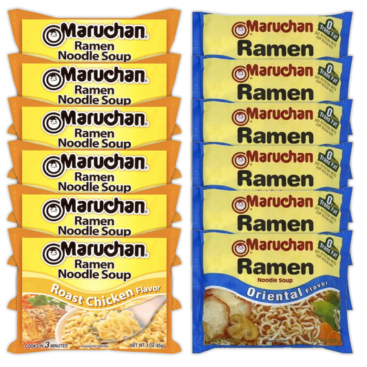 Maruchan Ramen Instant Noodle Soup Variety, 2 Flavors - 6 Packs Roast Chicken & 6 Packs Soy Sauce , 3 Ounce Single Servings Lunch / Dinner Variety