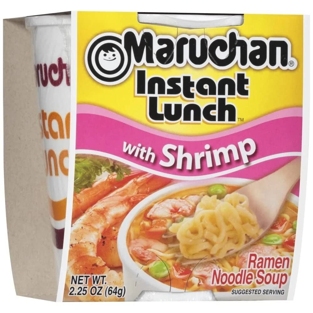 Maruchan Ramen Instant Cup Noodles 24 Count - 12 Shrimp Flavor & 12 Hot & Spicy Chicken Flavor Lunch / Dinner Variety, 2 Flavors