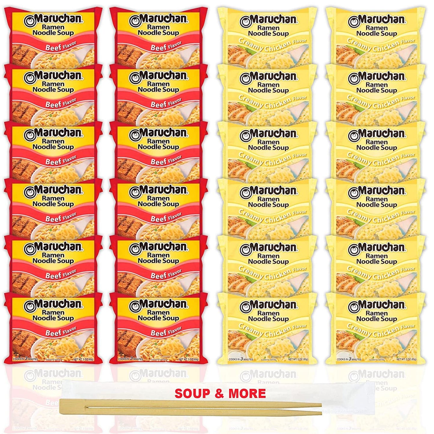 Maruchan Ramen Instant Noodle Soup Variety, 2 Flavors - 12 Packs Beef & 12 Packs Creamy Chicken , 3 Ounce Single Servings Lunch / Dinner Variety