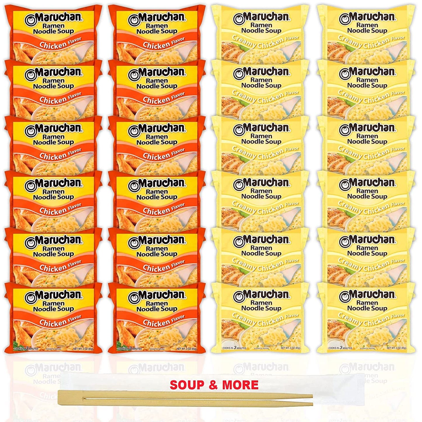 Maruchan Ramen Instant Noodle Soup Variety, 2 Flavors - 12 Packs Chicken & 12 Packs Creamy Chicken , 3 Ounce Single Servings Lunch / Dinner Variety