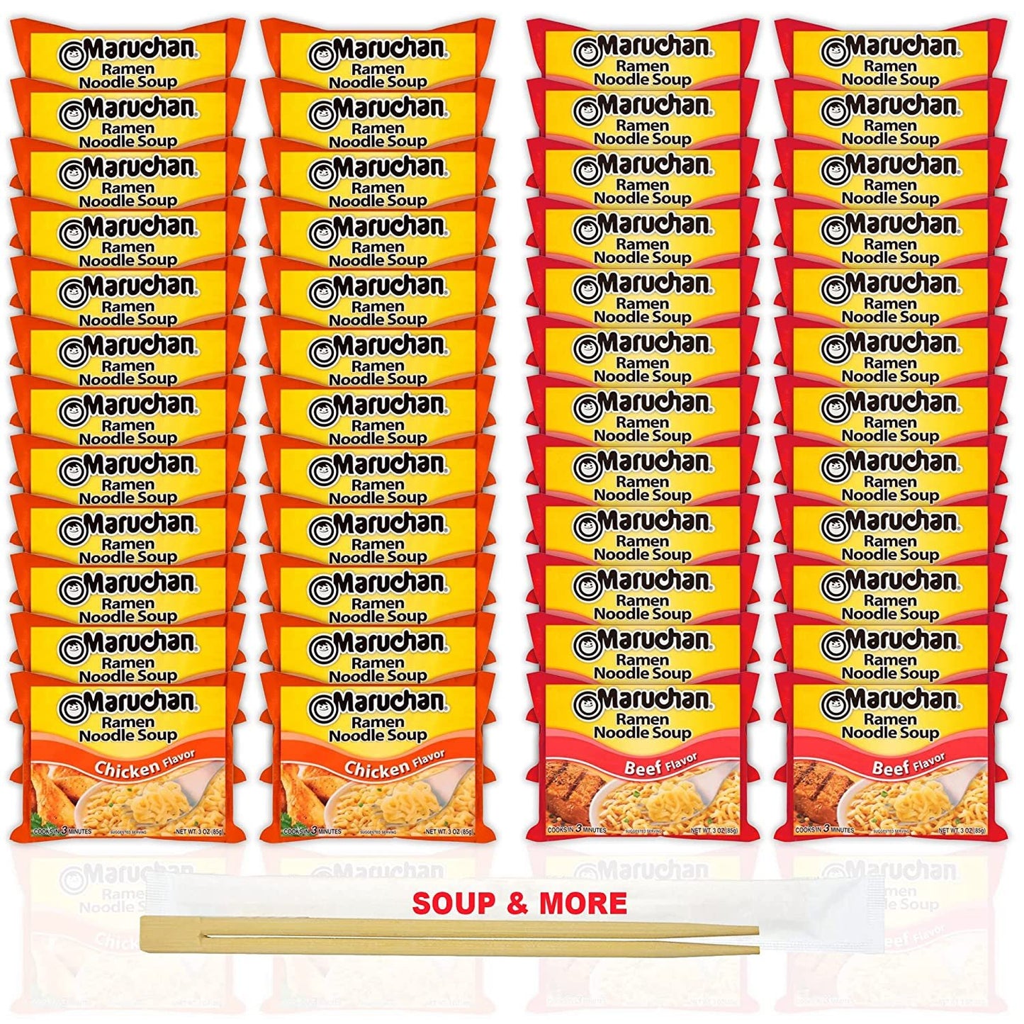 Maruchan Ramen Instant Noodle Soup Variety, 2 Flavors - 24 Packs Chicken & 24 Packs Beef , 3 Ounce Single Servings Lunch / Dinner Variety