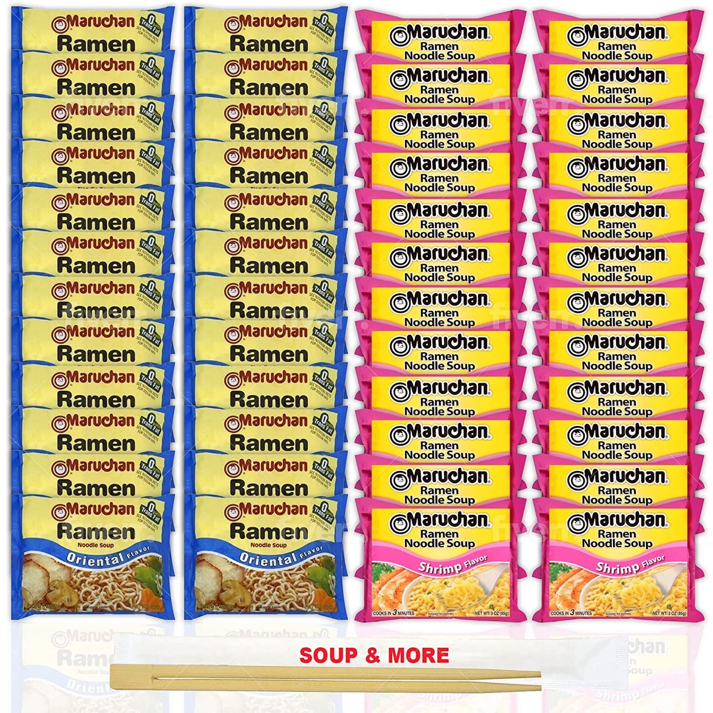 Maruchan Ramen Instant Noodle Soup Variety, 2 Flavors - 24 Packs Oriental & 24 Packs Shrimp , 3 Ounce Single Servings Lunch / Dinner Variety