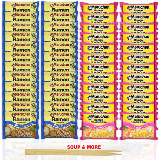 Maruchan Ramen Instant Noodle Soup Variety, 2 Flavors - 24 Packs Oriental & 24 Packs Shrimp , 3 Ounce Single Servings Lunch / Dinner Variety