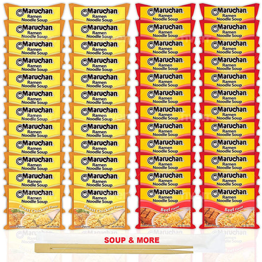 Maruchan Ramen Instant Noodle Soup Variety, 2 Flavors - 24 Packs Roast Chicken & 24 Packs Beef , 3 Ounce Single Servings Lunch / Dinner Variety