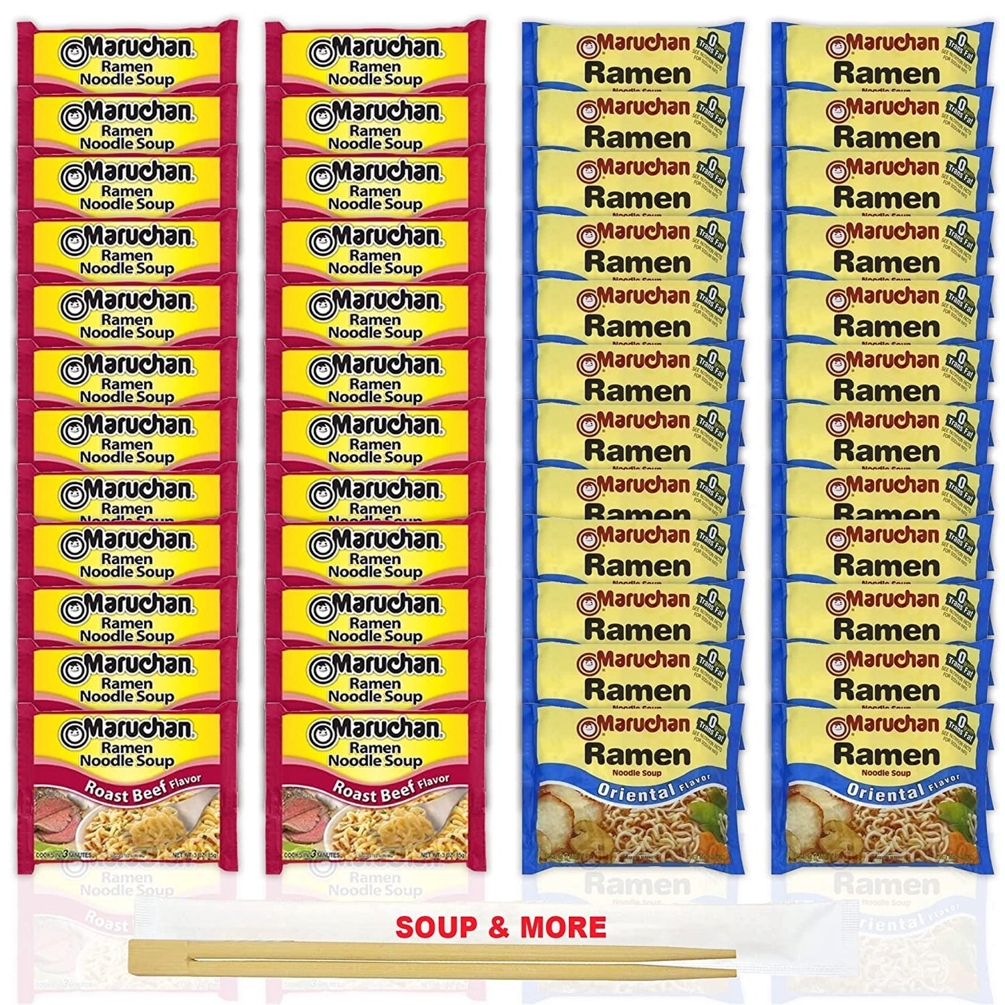 Maruchan Ramen Instant Noodle Soup Variety, 2 Flavors - 24 Packs Roast Beef & 24 Packs Oriental , 3 Ounce Single Servings Lunch / Dinner Variety