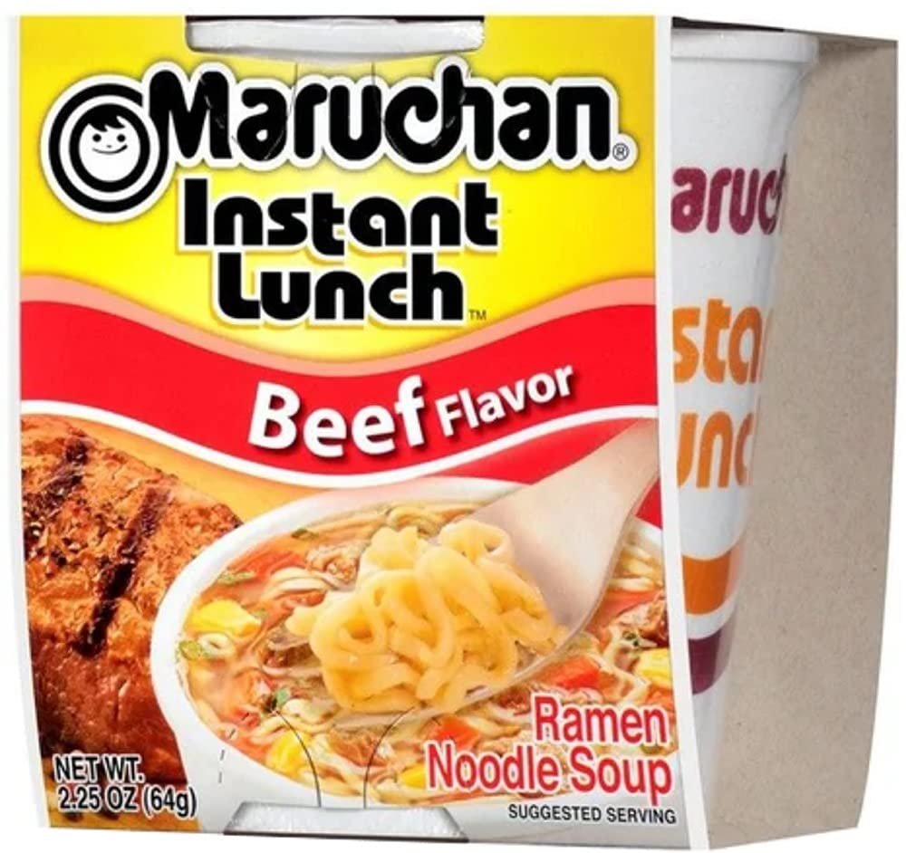 Maruchan Ramen Instant Cup Noodles 12 Count - 6 Beef Flavor & 6 Lime Chili Shrimp Flavor Lunch / Dinner Variety, 2 Flavors