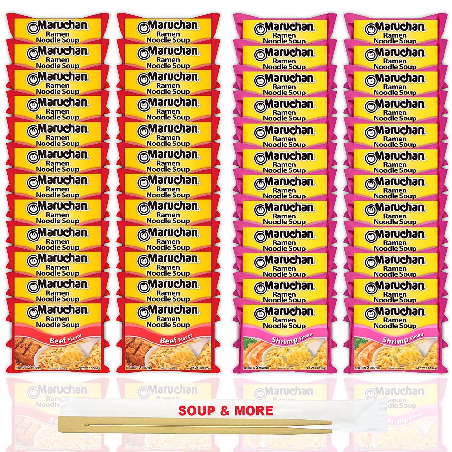 Maruchan Ramen Instant Noodle Soup Variety, 2 Flavors - 24 Packs Beef & 24 Packs Shrimp , 3 Ounce Single Servings Lunch / Dinner Variety