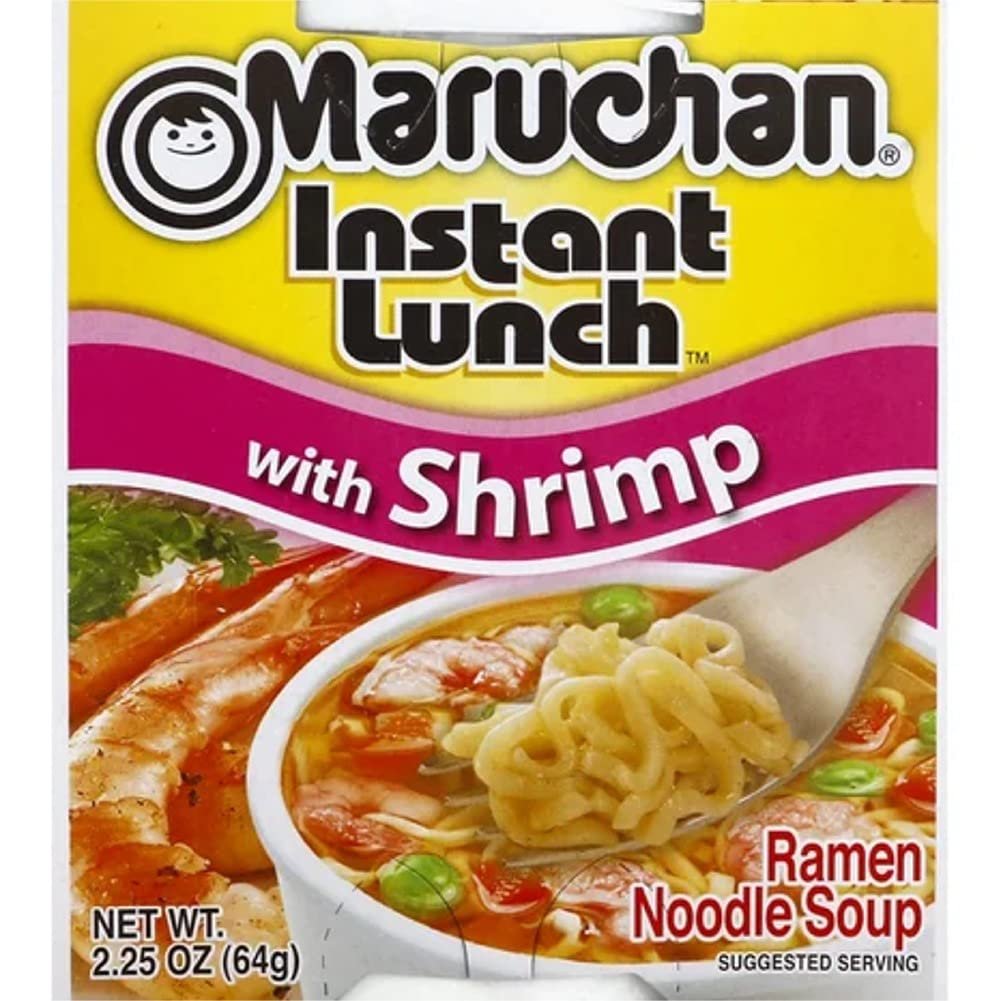 Maruchan Ramen Instant Cup Noodles 24 Count - 12 Shrimp Flavor & 12 Lime Chili Shrimp Flavor Lunch / Dinner Variety, 2 Flavors