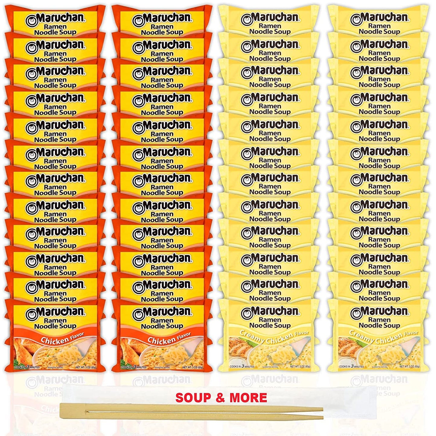 Maruchan Ramen Instant Noodle Soup Variety, 2 Flavors - 24 Packs Chicken & 24 Packs Creamy Chicken , 3 Ounce Single Servings Lunch / Dinner Variety