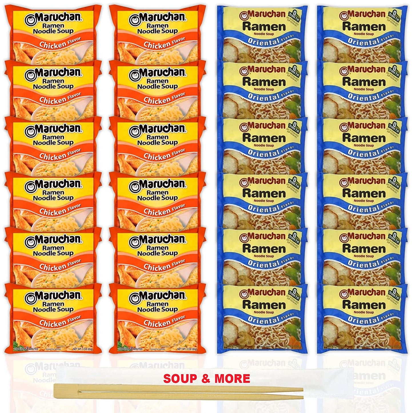 Maruchan Ramen Instant Noodle Soup Variety, 2 Flavors - 12 Packs Chicken & 12 Packs Oriental , 3 Ounce Single Servings Lunch / Dinner Variety