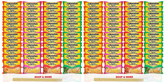 Maruchan Ramen Instant Soup Noodles Packs 96 Count - 24 Shrimp Flavor, 24 Beef , 24 Chili , 24 Chicken Pack Flavor Lunch / Dinner Variety, 4 Flavors