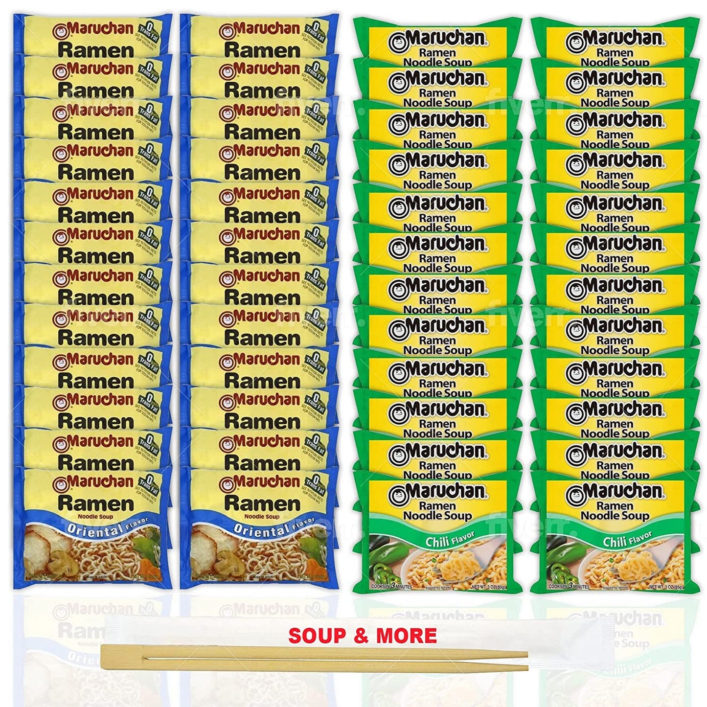 Maruchan Ramen Instant Noodle Soup Variety, 2 Flavors - 24 Packs Oriental & 24 Packs Chili , 3 Ounce Single Servings Lunch / Dinner Variety