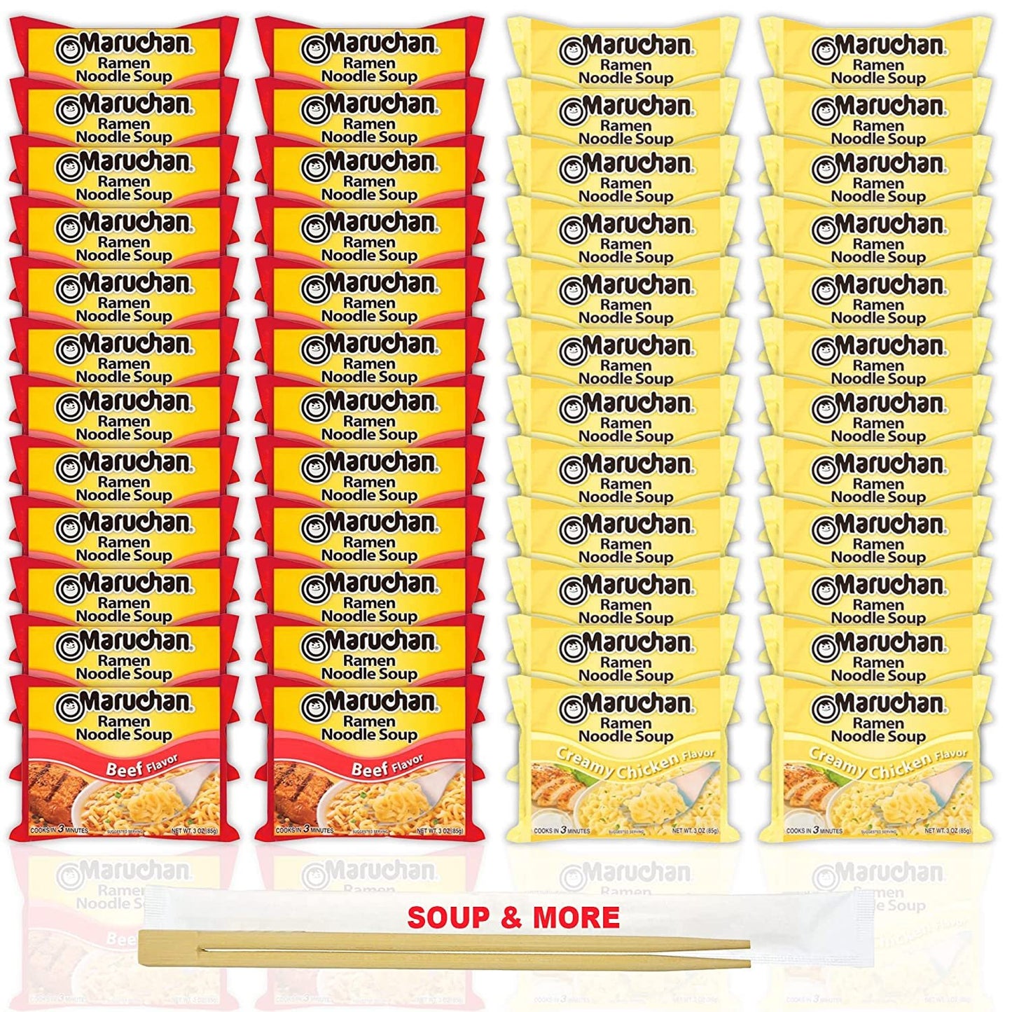 Maruchan Ramen Instant Noodle Soup Variety, 2 Flavors - 24 Packs Beef & 24 Packs Creamy Chicken , 3 Ounce Single Servings Lunch / Dinner Variety