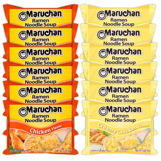 Maruchan Ramen Instant Noodle Soup Variety, 2 Flavors - 6 Packs Chicken & 6 Packs Creamy Chicken , 3 Ounce Single Servings Lunch / Dinner Variety