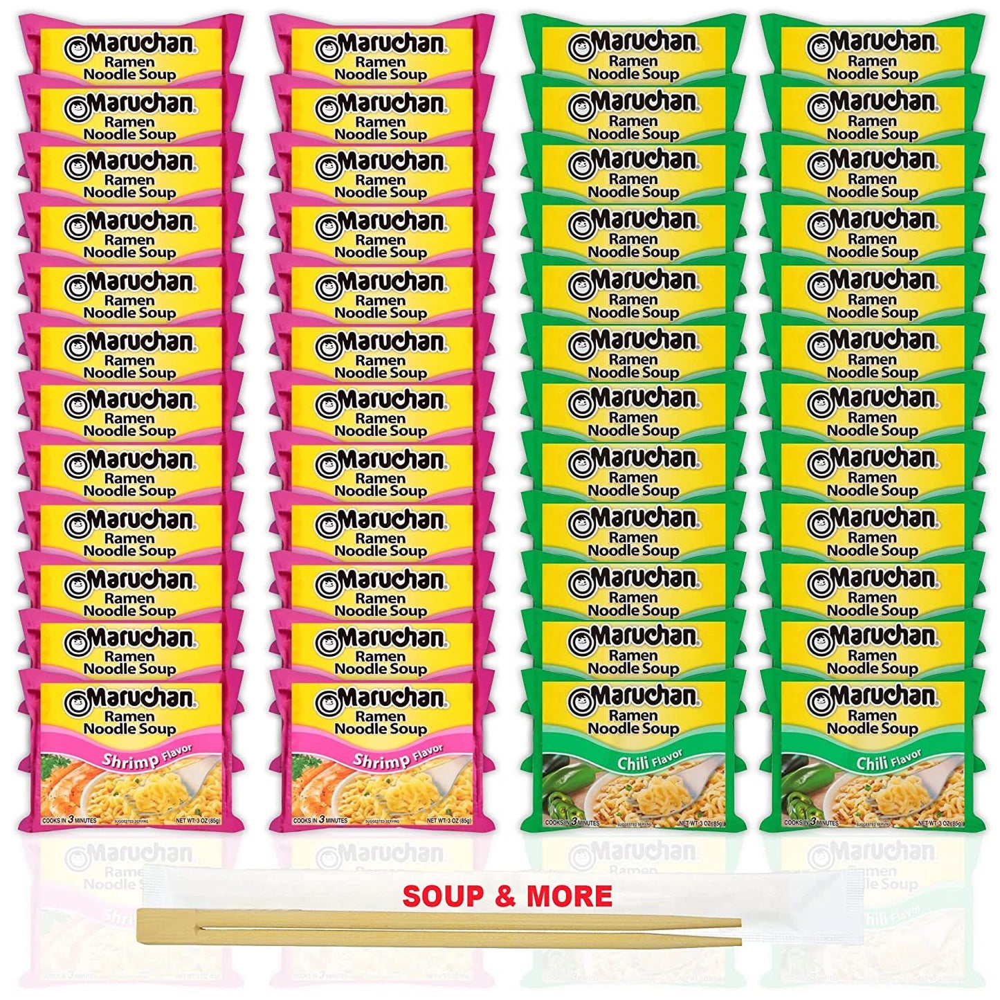 Maruchan Ramen Instant Noodle Soup Variety, 2 Flavors - 24 Packs Chili & 24 Packs Shrimp , 3 Ounce Single Servings Lunch / Dinner Variety