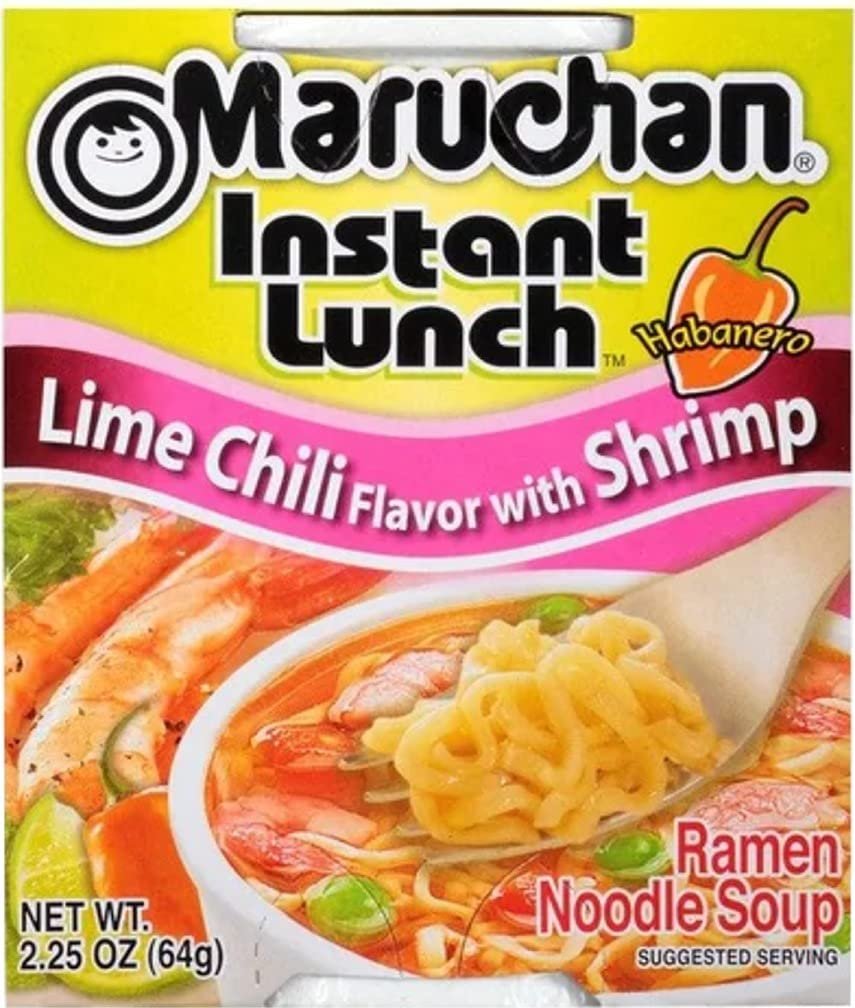 Maruchan Ramen Instant Cup Noodles 12 Count - 6 Shrimp Flavor & 6 Lime Chili Shrimp Flavor Lunch / Dinner Variety, 2 Flavors