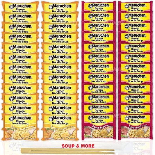 Maruchan Ramen Instant Noodle Soup Variety, 2 Flavors - 24 Packs Roast Chicken & 24 Packs Roast Beef , 3 Ounce Single Servings Lunch / Dinner Variety