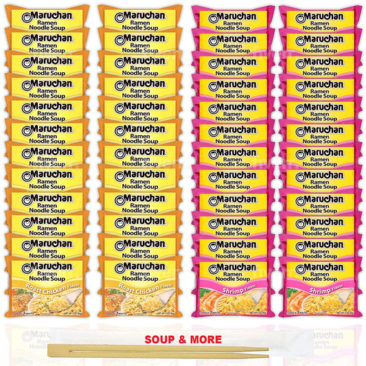 Maruchan Ramen Instant Noodle Soup Variety, 2 Flavors - 24 Packs Roast Chicken & 24 Packs Shrimp , 3 Ounce Single Servings Lunch / Dinner Variety