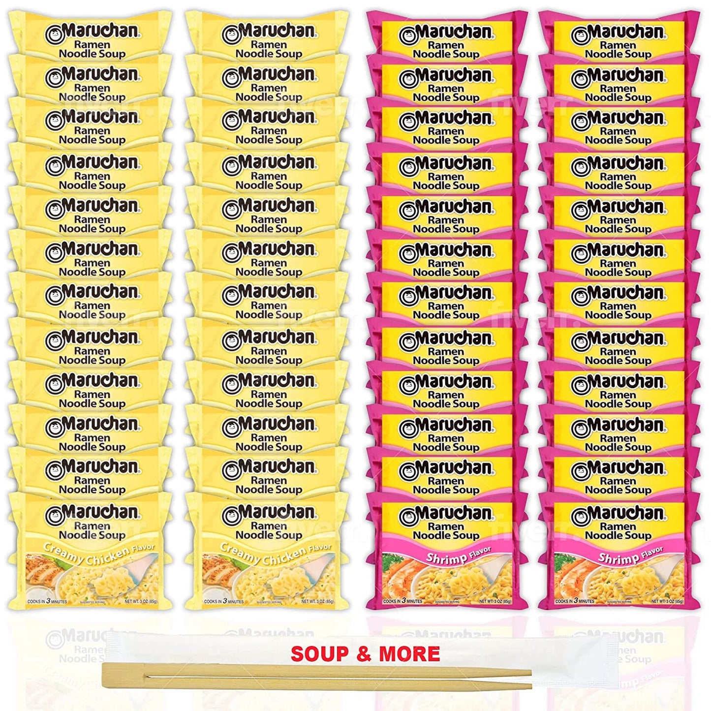 Maruchan Ramen Instant Noodle Soup Variety, 2 Flavors - 24 Packs Creamy Chicken & 24 Packs Shrimp , 3 Ounce Single Servings Lunch / Dinner Variety