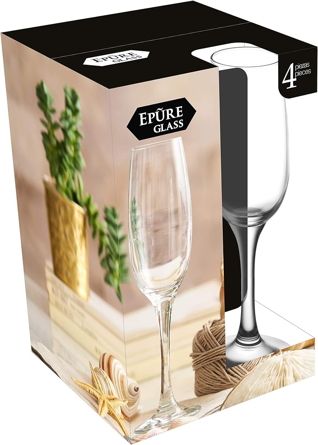 Ruthy's Outlet Bellagio Wine Champagne Clear Glasses 10.25 oz 4 Pack Elegant Stemmed Champagne Glasses Sparkling Wine Glasses for Gift, Birthday,Parties,Wedding, Bar