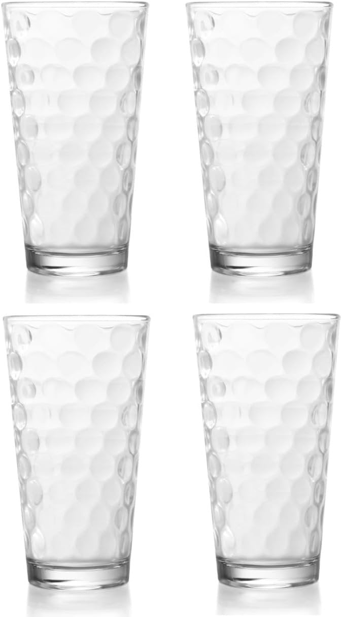 Ruthy's Outlet Drinking Glasses Set of 4 Glass Cups, 14 Oz. Basic Cooler Glassware, ideal for Water, Juice, Cocktails, Iced Tea and more. Dishwasher Safe.