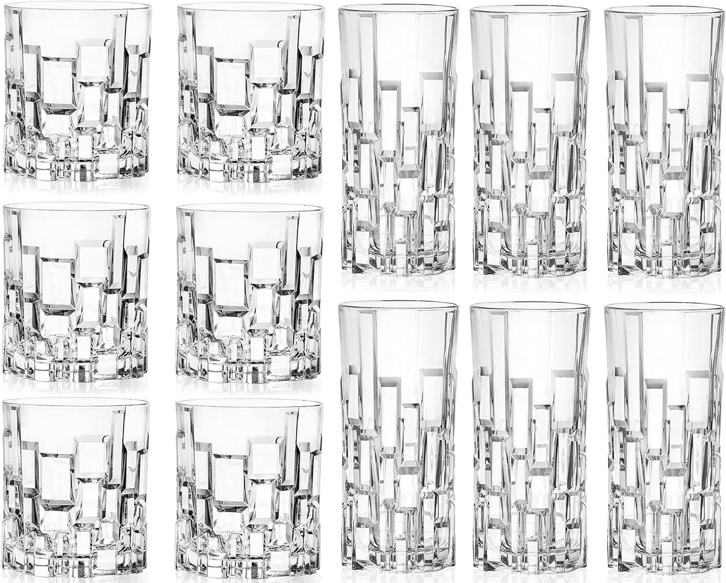 RCR Cristalleria Italiana Crystal Glass Drinkware Set (DOF Whiskey (11 oz) & Highball Tumbler (11.5 oz), 12 Count (Pack of 1)